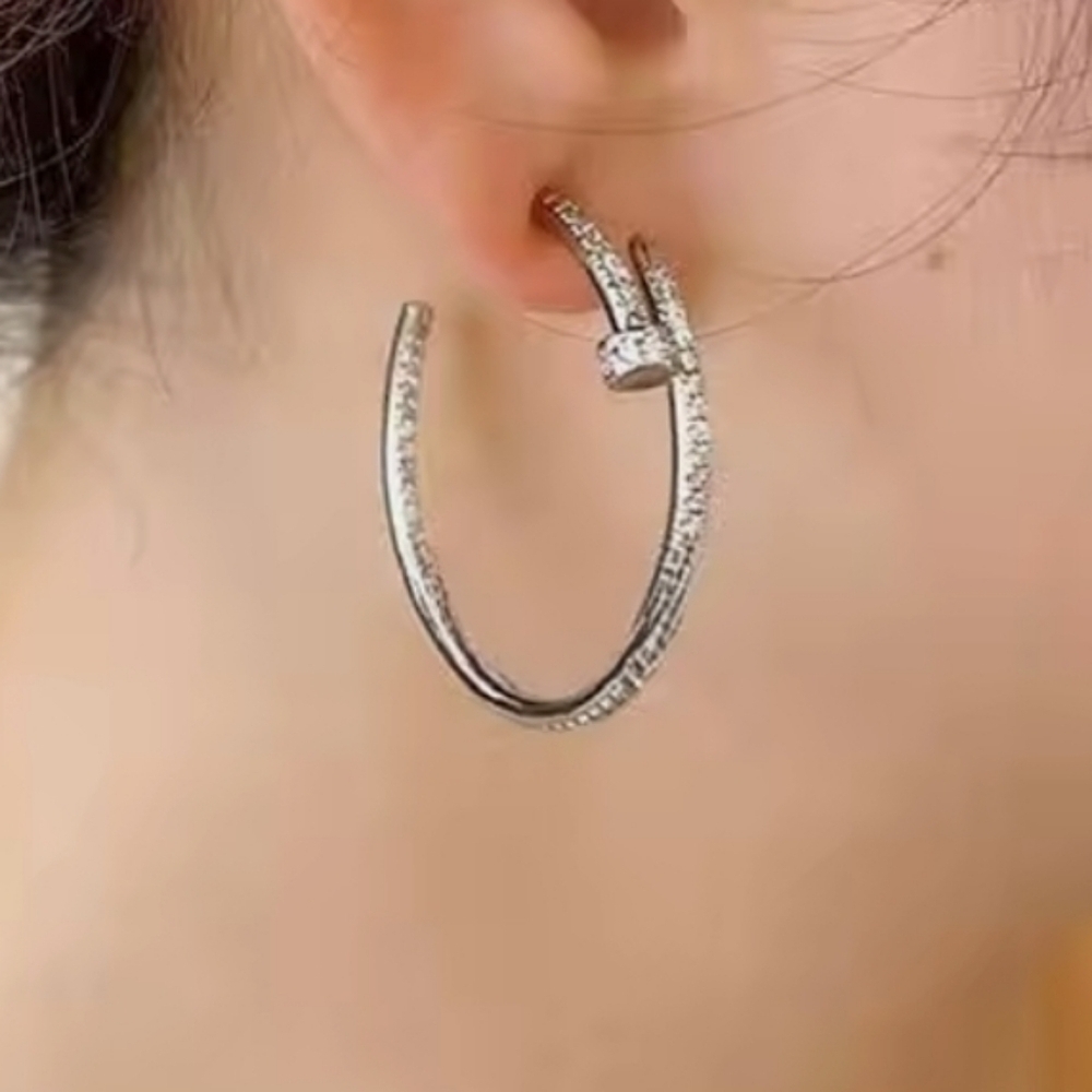 NEW Nail Hoop Earrings - Gold Or Silver - Picture 15 of 16